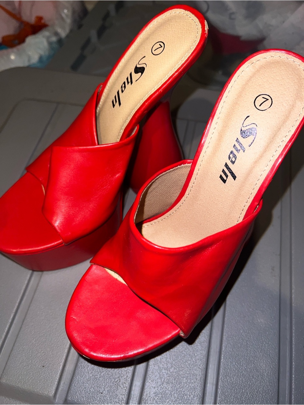 SHEIN Red Platform Slide Heels -